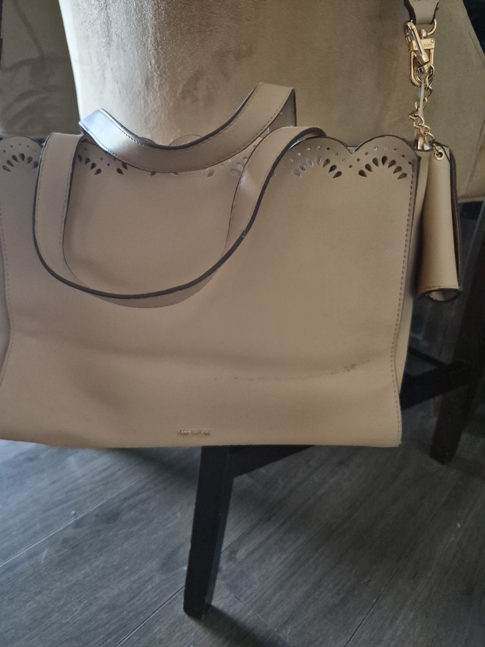 Anne Klein Scalloped Cream Tote with Gold Hardware